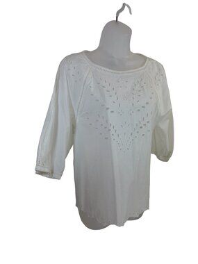 Gap White Cotton Eyelet Lace Elbow Length Top Size Large